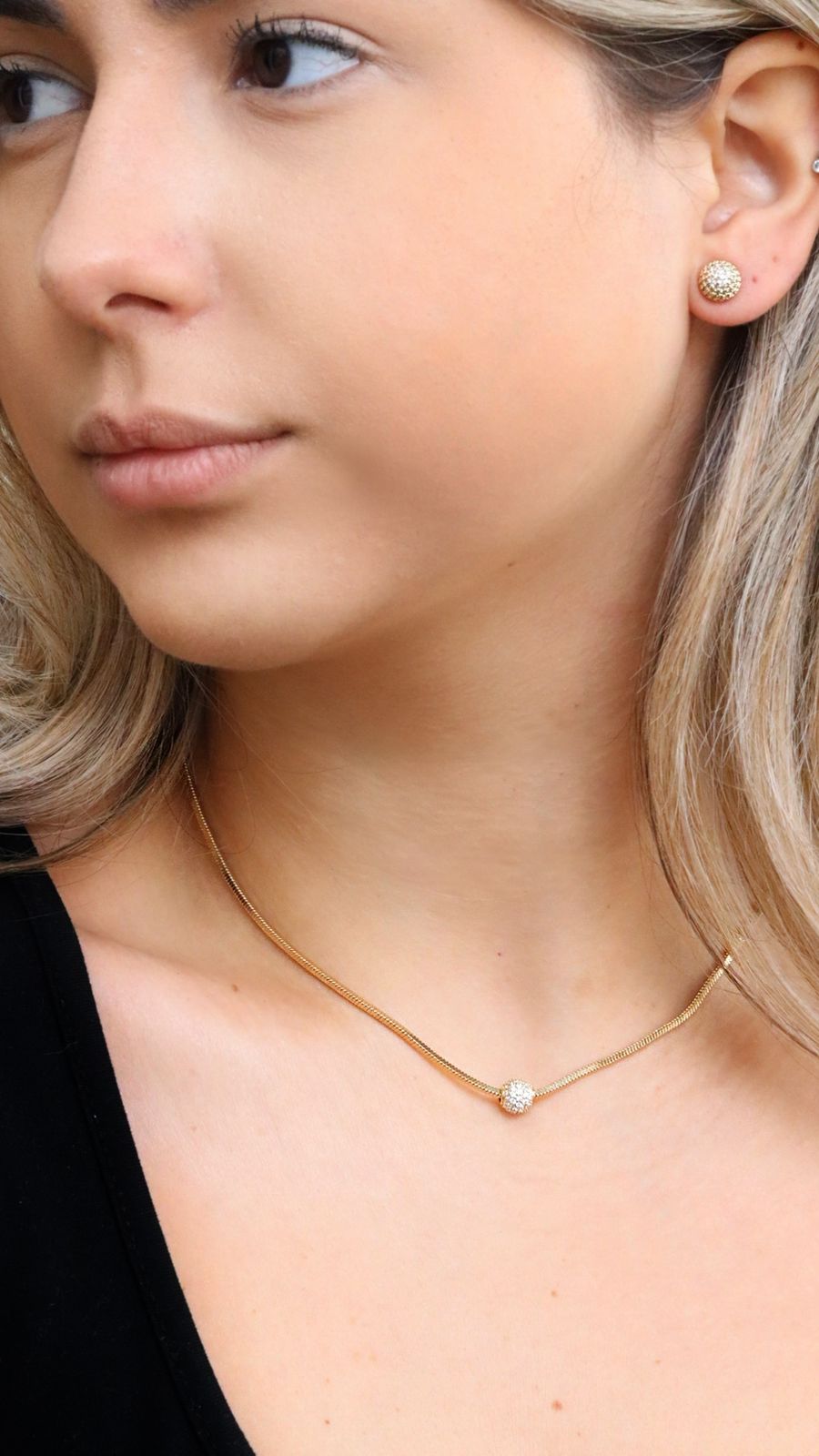 Colar Esfera Cravejada - Semijóia