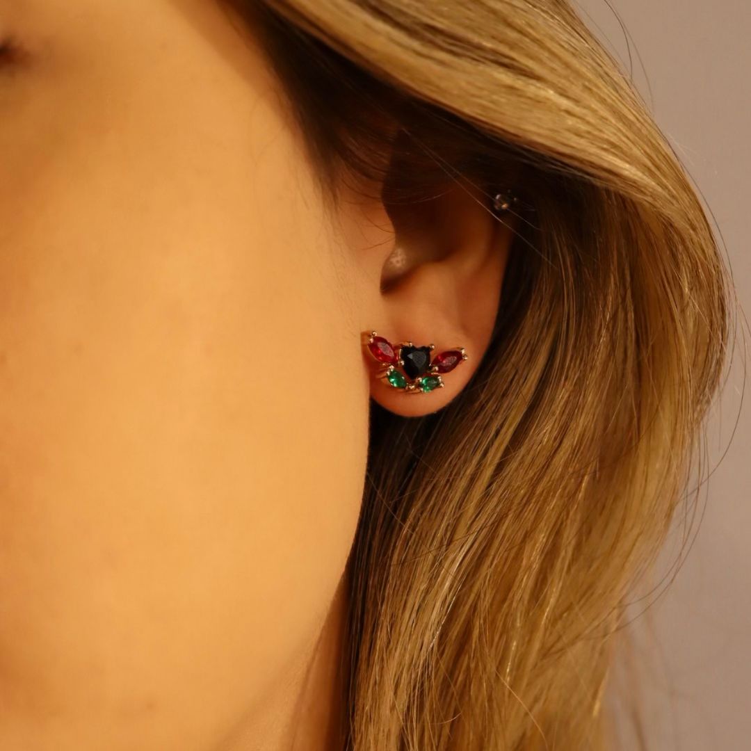 Brinco Colorido Detalhe Coração