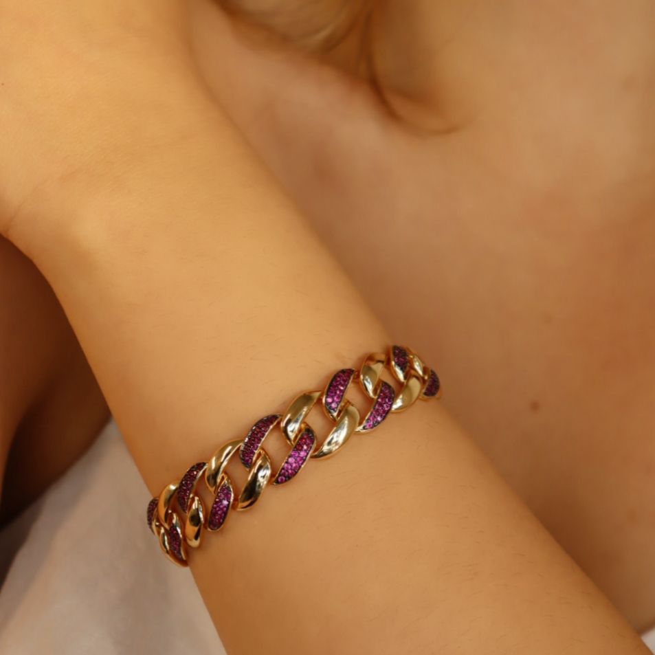 Pulseira Elos Rosa - Semijóia