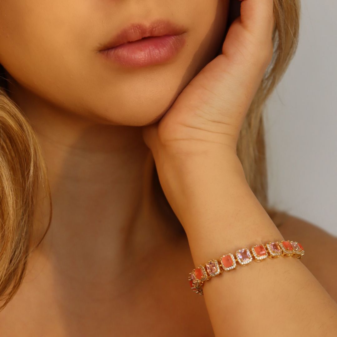 Pulseira Pedras Coral & Rosé - Semijóia