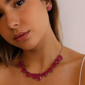 Conjunto Coração Rosa - Semijóia