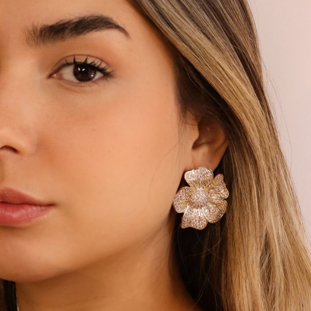 Brinco Flor Glamour - Semijóia