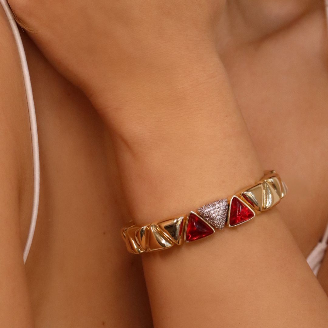 Bracelete Triângulos e Cristais - Semijóia